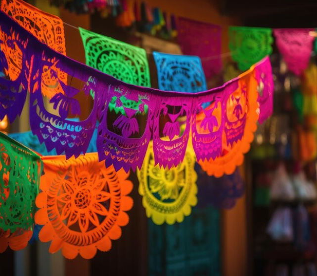 Banderines decorativos de colores comunes en celebraciones mexicanas