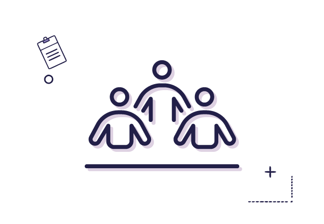 Ícono de tres personas sobre una línea horizontal